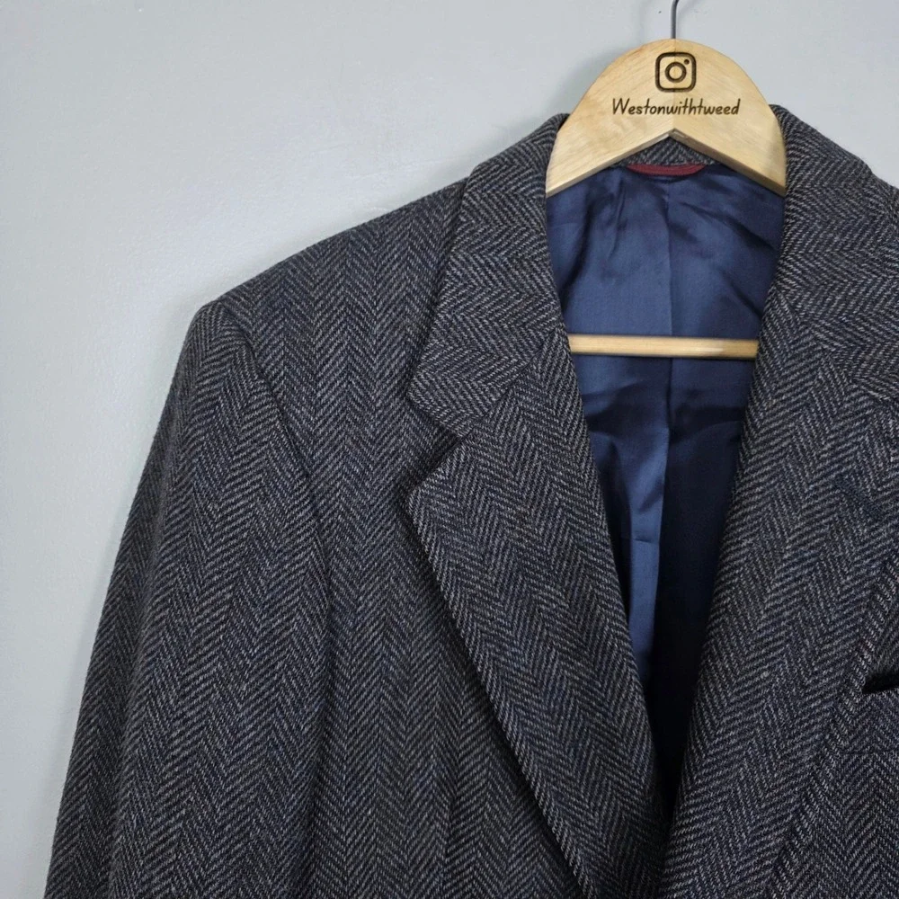 Hart Schaffner & Marx Tweed Herringbone Pure Wool Sport Coat Blazer Jacket Blue